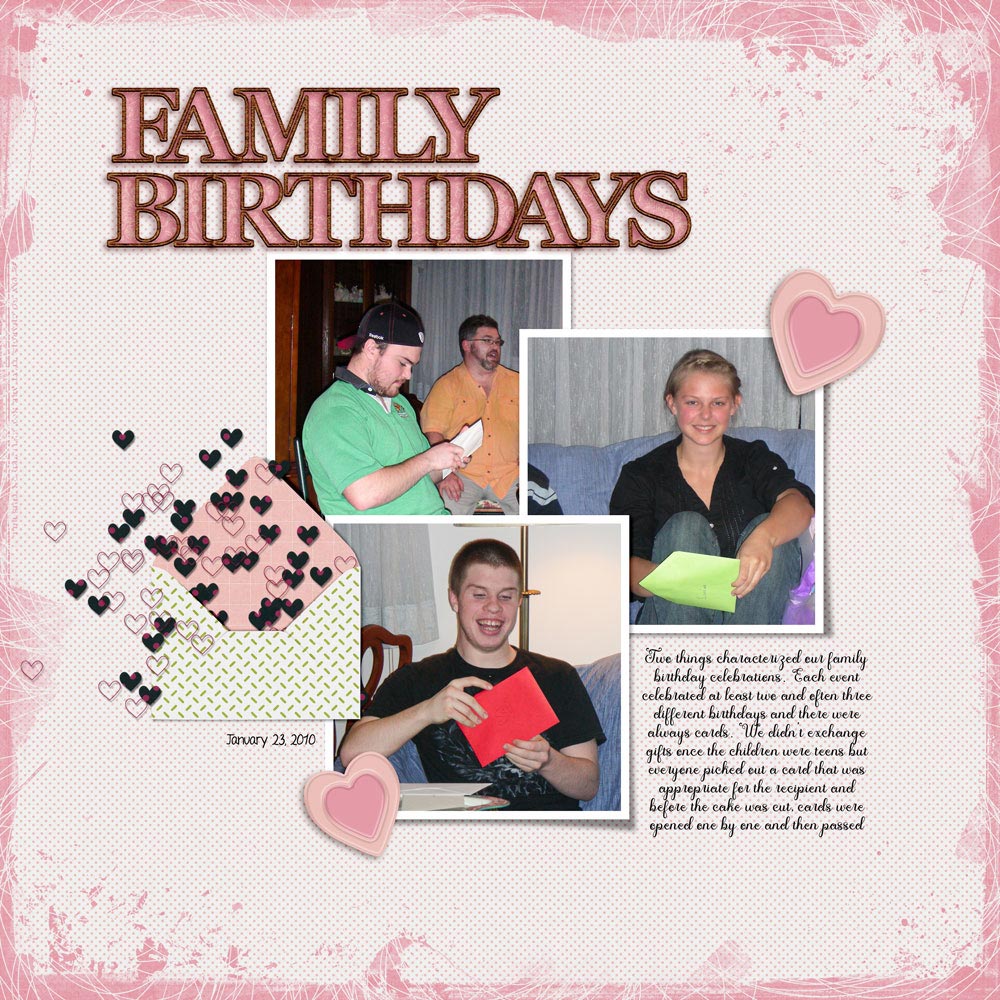 Page & Photos by Michelle Belisle Tutorial: Envelope Burst with the Brush Tool by Jenifer Juris Kits: Envelope Burst Template by Jenifer Juris, An Eye for Edits by Jenifer Juris, Next Level Editing by Jenifer Juris, Family Traditions by Marisa Lerin, Life Chronicled: Day to Day by Connie Prince, Build Your Basics Cork Alpha by Marisa Lerin Fonts: Austin, A Year Without Rain, HeartShapes Tfb