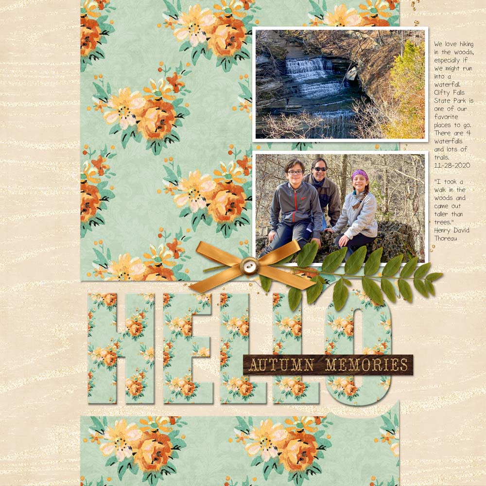 Page and photos: Julie Singco Tutorial: Broken Word Anchor by Julie Singco Kit: Blissful Autumn Days by Kristin Cronin-Barrow Fonts: Sorbet LTD, Impact