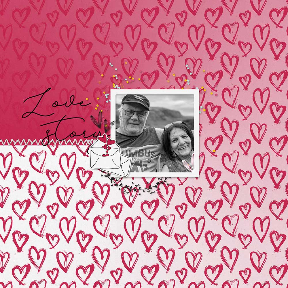 Page & Photos: Love Story by Adelle Fourie Tutorial: Angle Gradient Background Design by Jen White Kit: Serendipity by Soco