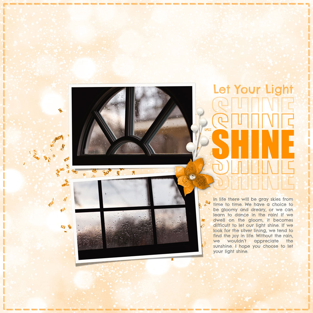 Photos & Page: Shine by Gina Harper Tutorial: Stroked Title with an Echo Effect by Gina Harper Kit: Making Spirits Bright by Kristin Cronin Barrow Font: Chelsea Market, Impact