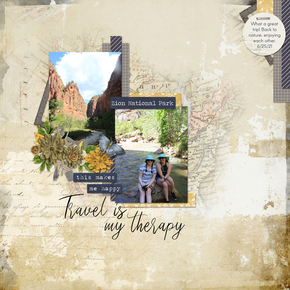 Page & Photos: Carla Shute Tutorial: Separating Word Art with the Lasso Tool by Carla Shute Kits: Backroads Collection & Backroads Word Art by Angie Briggs, Ultimate Edition Master Watercolor Brushes by Nathan Brown Font: Arcon, Traveling Typewriter