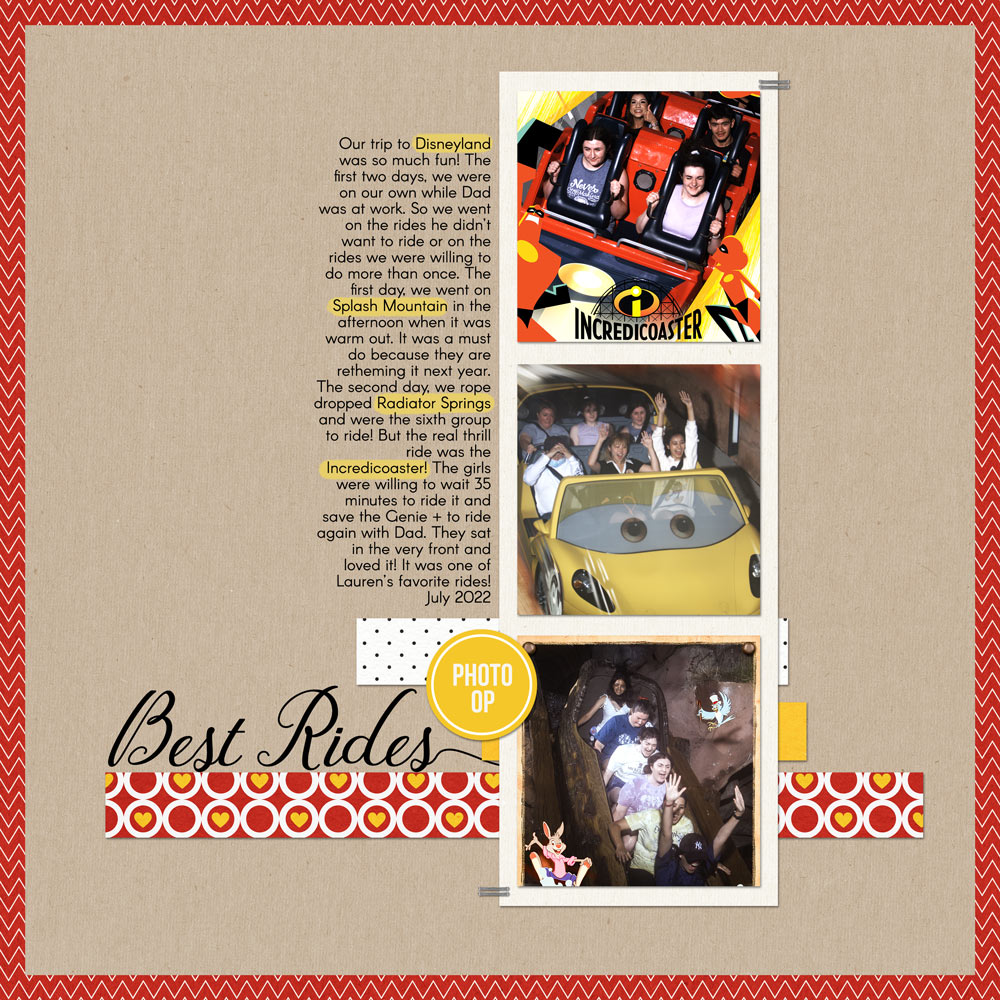 Page: Carla ShutePhotos: Disney Photo Pass Tutorial: Highlight Type with the Brush Tool by Carla Shute Kits: Design Beautiful Pages Template by Digital Scrapper, Project Mouse No.2 and Project Mouse Fantasy by Sahlin Studio and Brittish Designs Fonts: Allana, Arcon