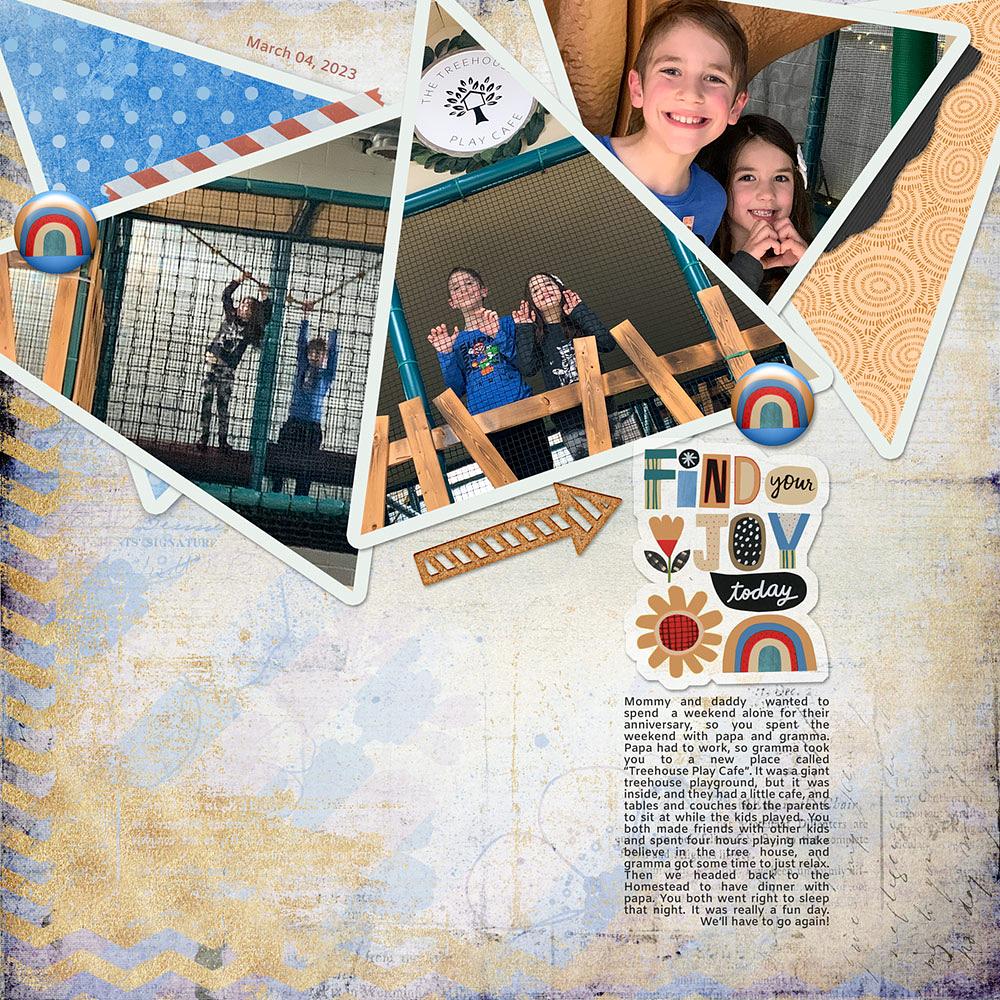 Page & Photo: Treehouse Cafe by Nanci RadfordClass: Vellum Sticker by Gina Harper Kits: Oh Boy by Just Jaime, All About a Boy by Shawna Clingerman, You are the Best by Carolyn Designs Font: Amiko 